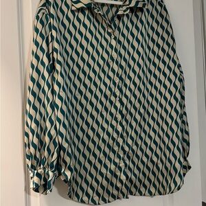 SHEIN Teal and Cream Button Down Shirt